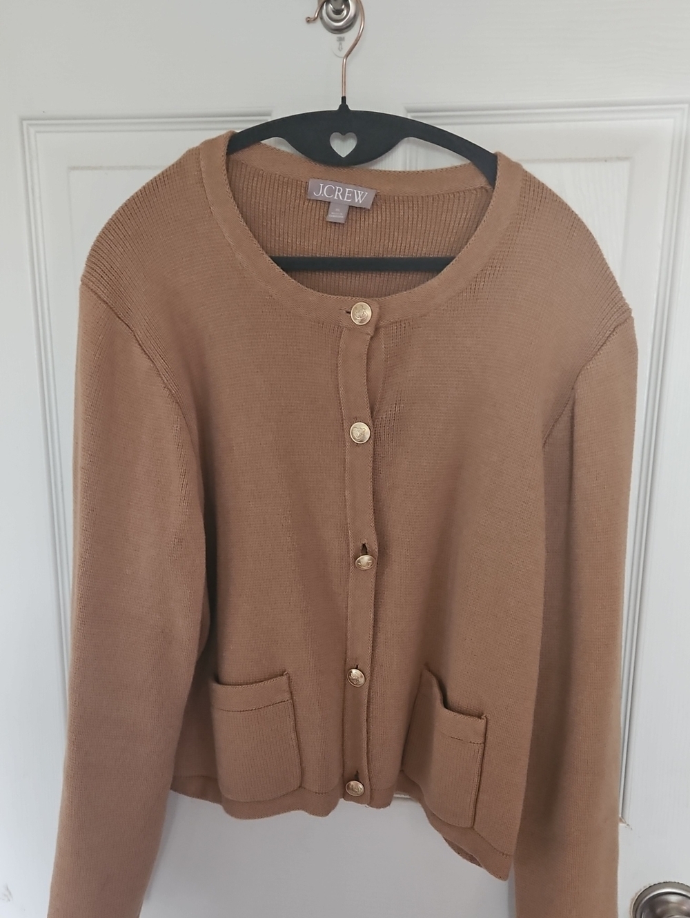 J. Crew Camel Button-Front Knit Cardigan with Gold Buttons